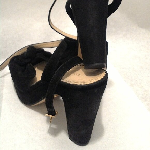 Charlotte Olympia Black Peep Toe Sandal Heels with Bows | Suede EU39 | US 8 - Picture 8 of 15
